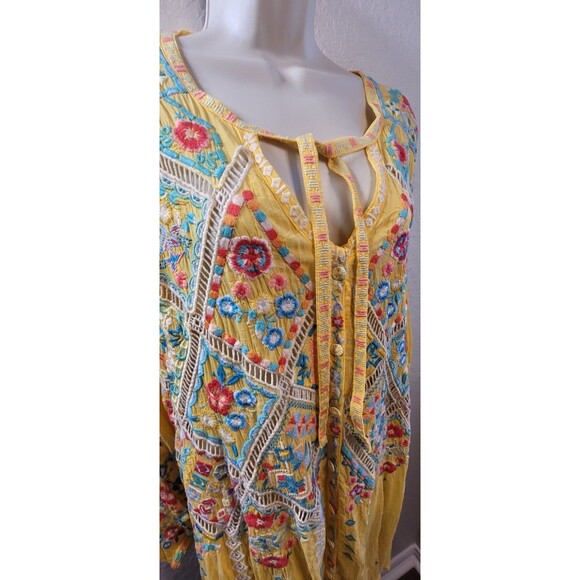 JOHNNY WAS 3x YELLOW FLORAL Arges Tunic - Embroidered - long sleeve Shirt Blouse - Picture 3 of 13